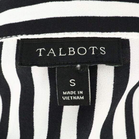 Talbots Top Small Womens Black White Stripe Blouse Side Zip Faux Wrap Pullover - Picture 3 of 13